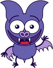 Fototapeta premium Purple bat waving, greeting and welcoming