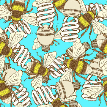 Sketch economic light bulb with bee