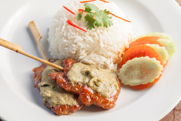 Thailand food rice with Grilled Pork