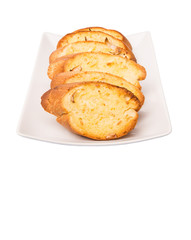 Homemade garlic bread of French baguette slices