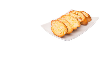 Homemade garlic bread of French baguette slices