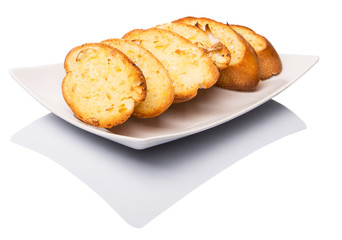 Homemade garlic bread of French baguette slices