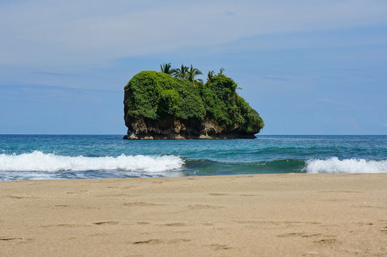 Small island off a Caribbean beach in Costa Rica