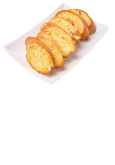 Homemade garlic bread of French baguette slices 
