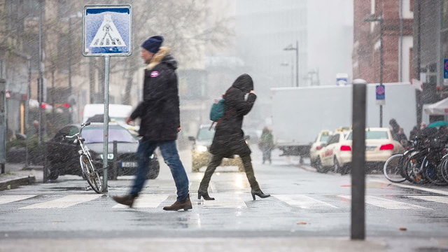 crossing with people and snow