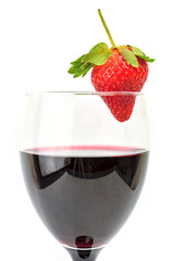 Isolated image of a glass of wine with strawberries