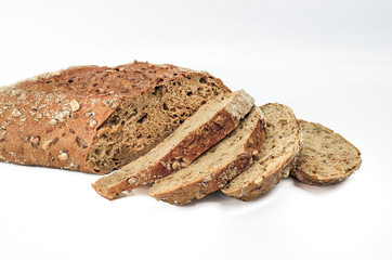 Slices of rye bread isolated on white background