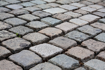 natural granite stone pavement closeup, Reims, France