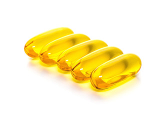 Fish oil capsules isolated on white background