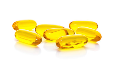 Fish oil capsules isolated on white background