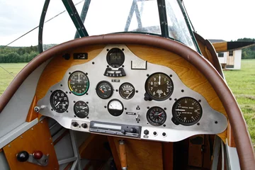 Light filtering roller blinds Old airplane Cockpit in an old plane
