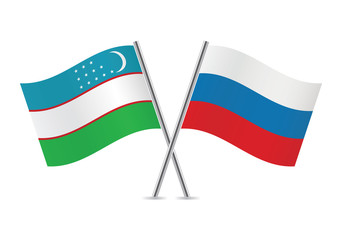 Uzbekistan and Russian flags. Vector illustration.