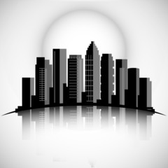 City skyline silhouette with reflection