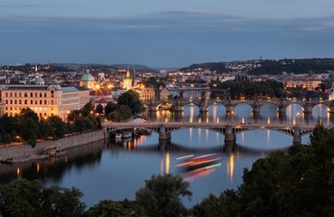 Fototapeta na wymiar Vltava and bridges in Prague, Czech Republic