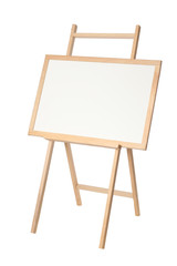 Wooden easel with a black board on white