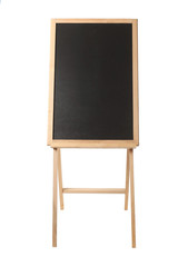 Wooden easel with a black board on white