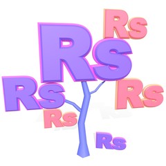 3d indian rupee sign on a tree