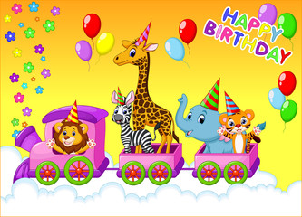 Birthday card with animal on train