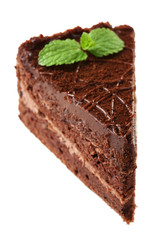 Yummy chocolate cake isolated on white