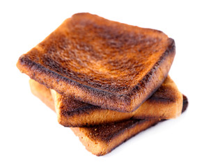 Burnt toast bread isolated on white background