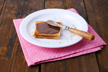 Toast bread spread with chocolate