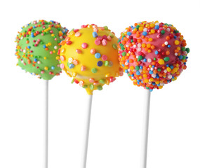 Sweet cake pops isolated on white