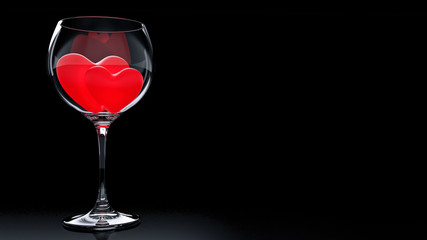 Wine Glass with Red Hearts on Valentine's Day