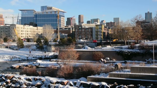 An Shot Of Confluence Park In Denver With A Jogger