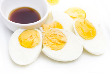 Hard boiled Eggs on white background