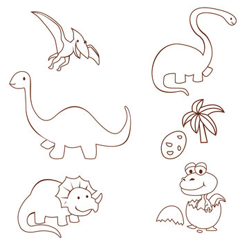Dinosaur Cute Object Collection Hand Drawn Sketch Doodle