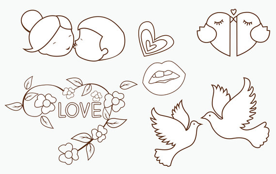 Love Symbol Object Collection Hand Drawn Sketch Doodle