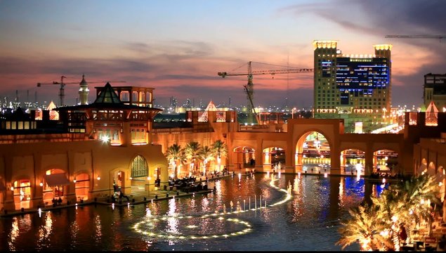 Mall in Kuwait illuminated at dusk