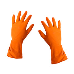 orange rubber gloves.