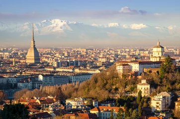 Raamstickers  "Turin (Torino)", panorama with Mole Antonelliana and Alps © Marco Saracco