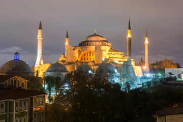 Hagia Sofia at night in Istanbul, Turkey