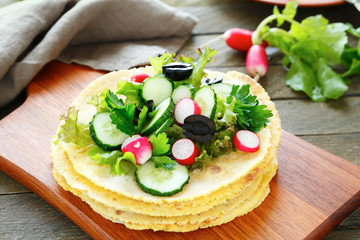 corn tortillas and chopped vegetables