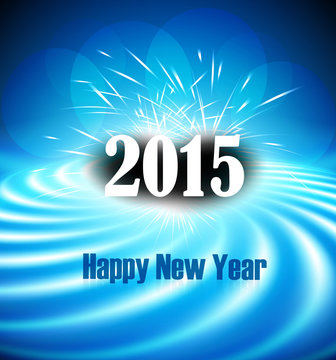 Happy New Year 2015 greeting card celebration blue colorful wave
