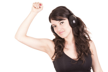 beautiful young trendy girl using headphones