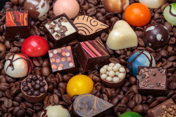 chocolate pralines and coffee beans