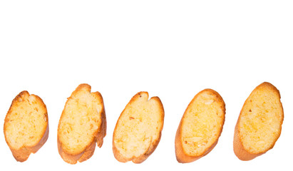 Homemade garlic bread of French baguette over white background