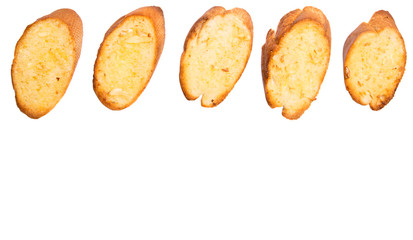 Homemade garlic bread of French baguette over white background