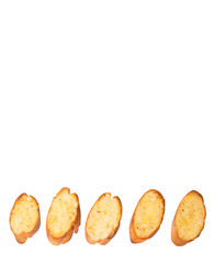 Homemade garlic bread of French baguette over white background