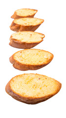 Homemade garlic bread of French baguette over white background