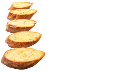 Homemade garlic bread of French baguette over white background