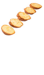 Homemade garlic bread of French baguette over white background