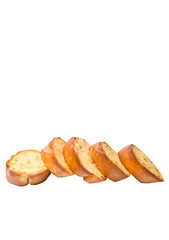 Homemade garlic bread of French baguette over white background