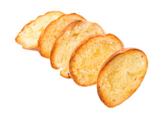 Homemade garlic bread of French baguette over white background