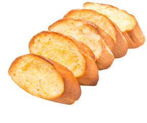 Homemade garlic bread of French baguette over white background