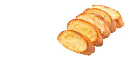 Homemade garlic bread of French baguette over white background