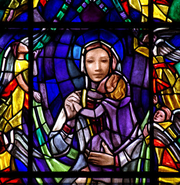 Mother and child (Mary and Jesus) in stained glass